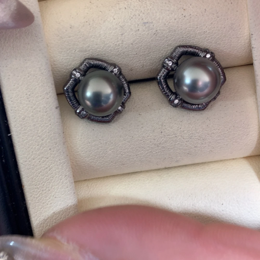 海水珍珠耳饰银S925镶嵌