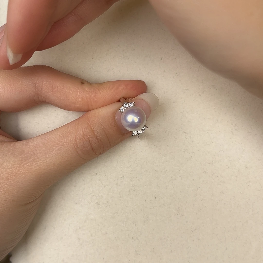 戒指银S925镶嵌淡水珍珠