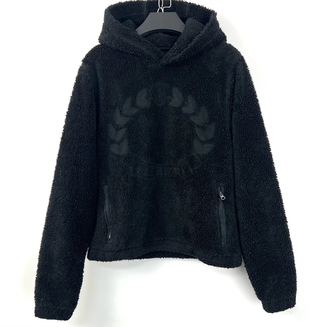 95新 BURBERRY/博柏利 XS码/羊羔毛麦穗刺绣卫衣/无领标/06095