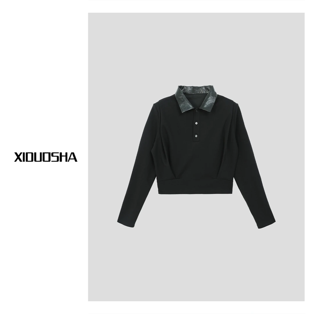 XIDUOSHA/喜朵莎原创设计款拼皮简约上衣 XDS1573