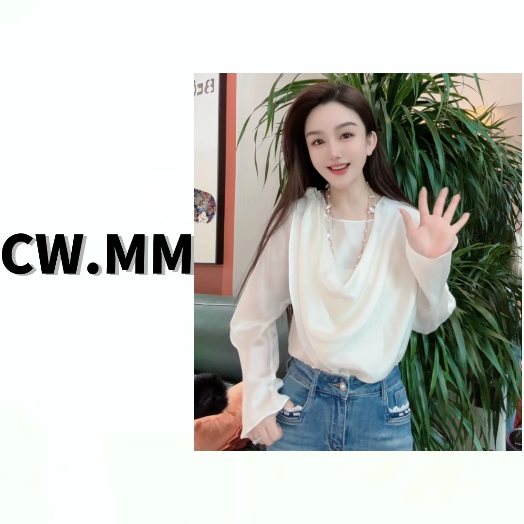 CW.MM 白色设计感花朵荡领高级感上衣