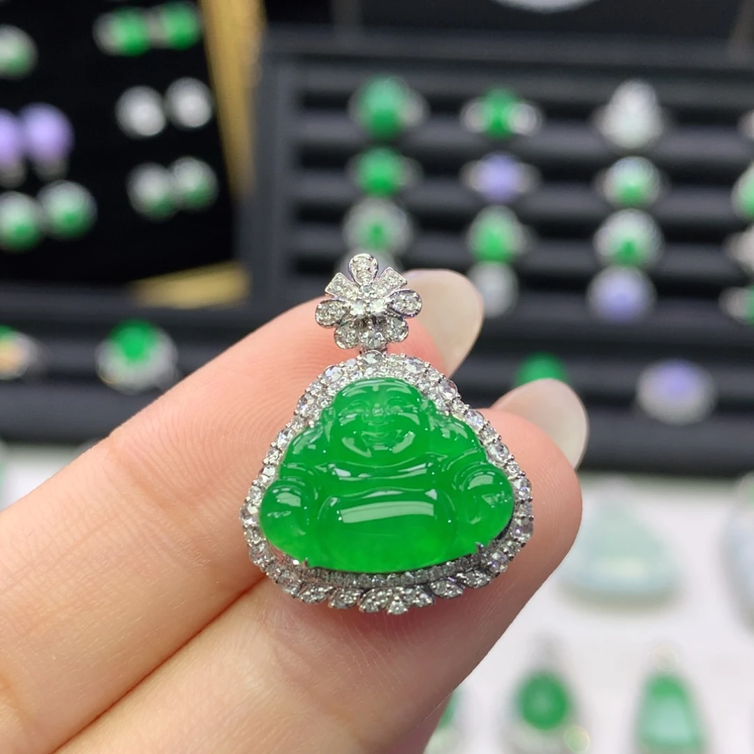 吊坠(不含链)18K金镶嵌翡翠