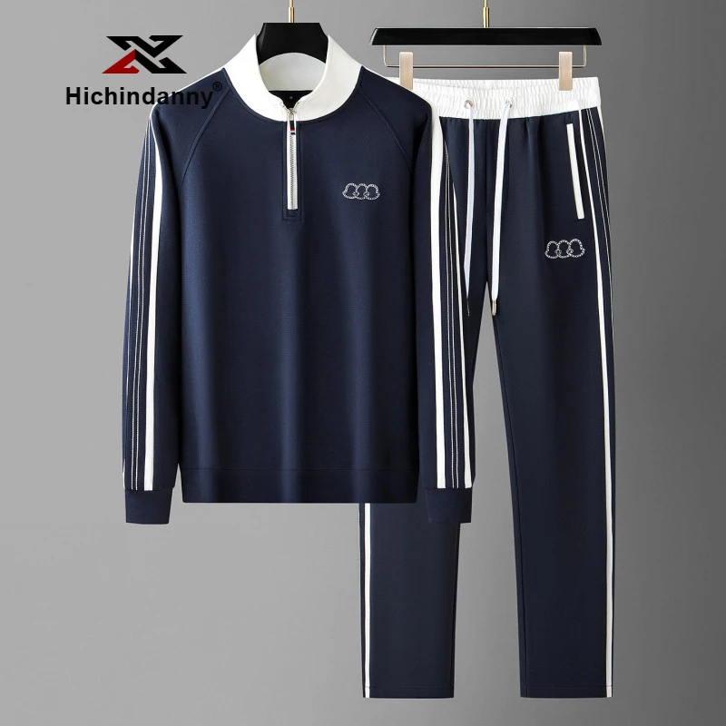 HICHIN男士休闲运动套装半拉链卫衣春秋季时尚撞色拼接长袖两件套
