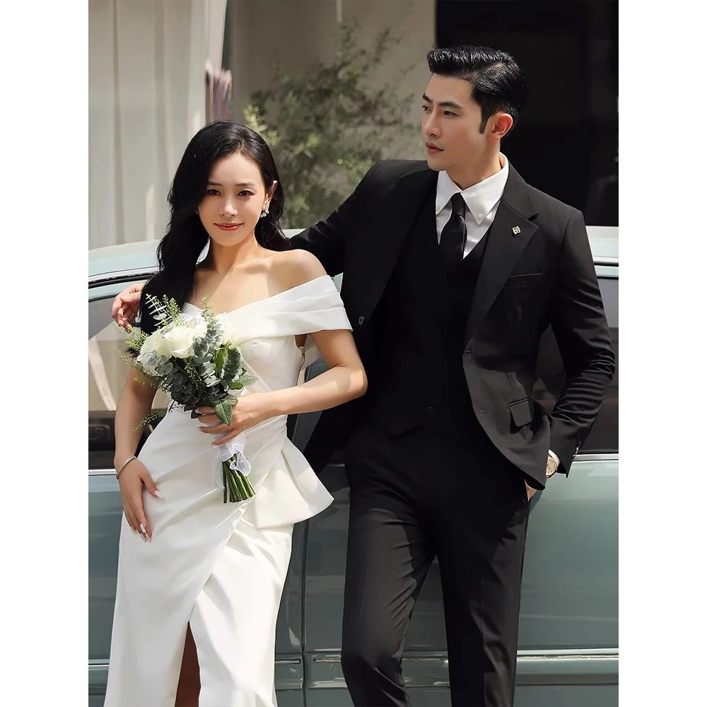 汤米结婚西装套装男新郎婚礼正装礼服修身高端商务西服男士三件套