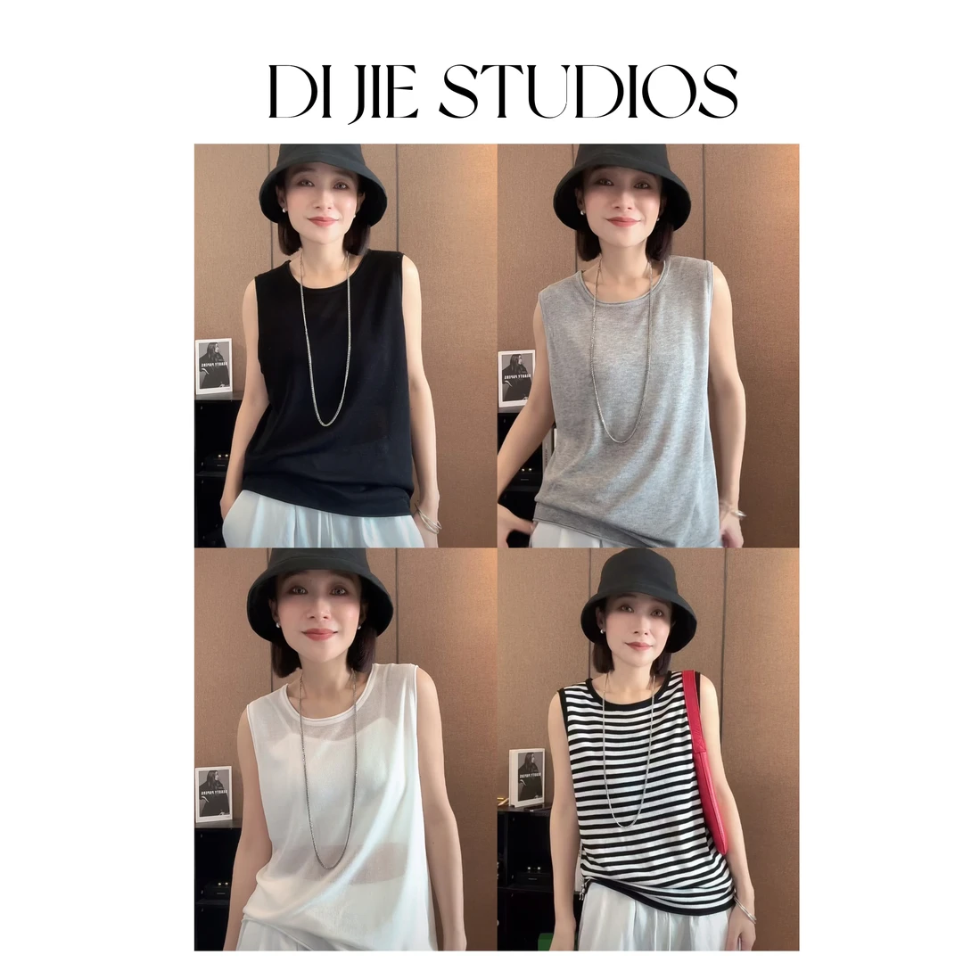 夏季新款圆领针织背心女宽松显瘦百搭无袖上衣#1172