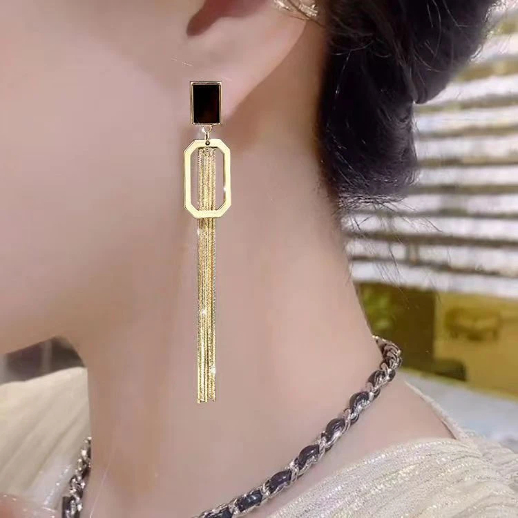 合金耳饰 金色女日韩拼色几何简约耳钉百搭韩版个性时尚夸张N1019