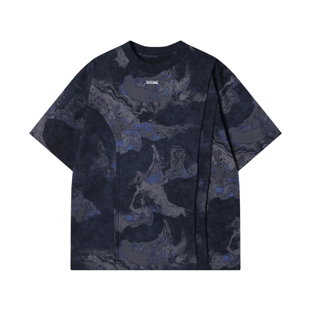 夏季高级感新款潮牌设计感解构扎染圆领短袖T恤宽松百搭套头上衣