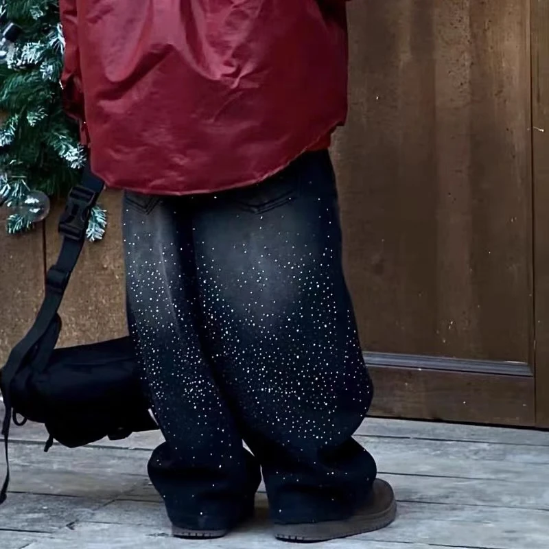 亮闪闪百搭新年加绒加厚牛仔裤男女童宝宝保暖满天星新年加厚牛仔