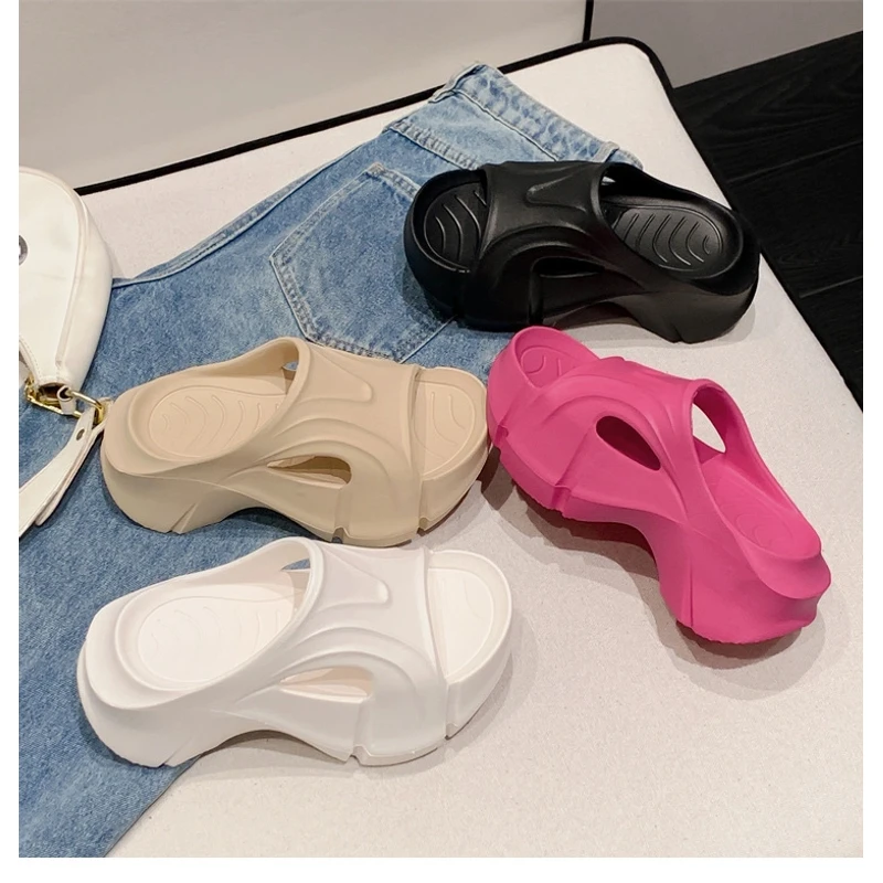 【小蛮腰】夏季厚底拖鞋女士踩屎感EVA软底一字拖户外高跟鞋凉拖鞋