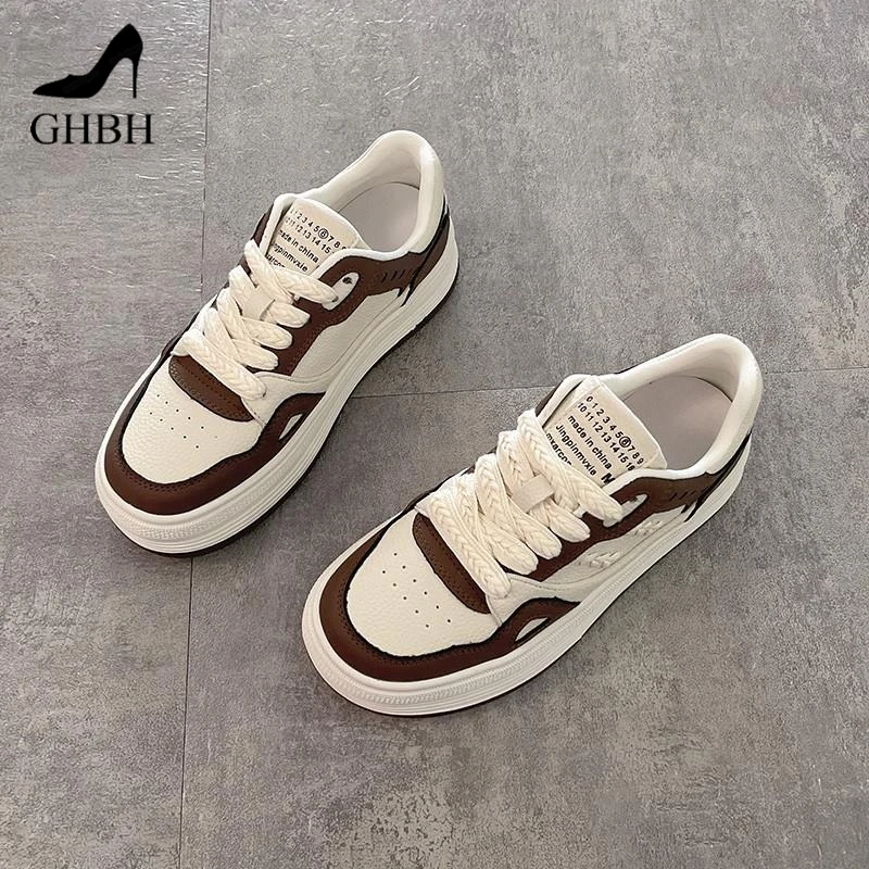 潮牌真皮厚底麦穗小白鞋女2025新款夏季休闲鞋超火网红运动滑板鞋