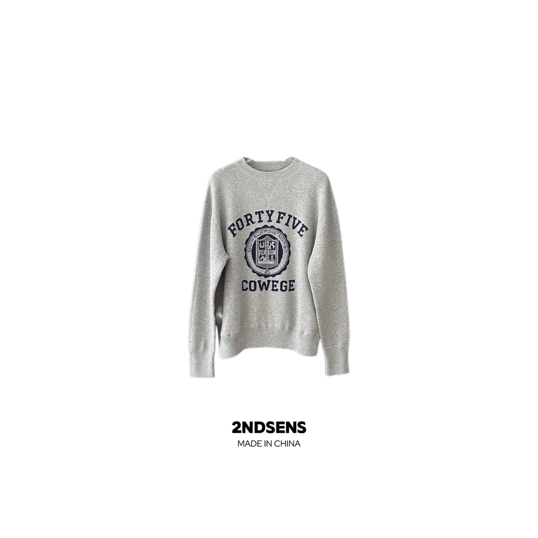 2NDSENS【旧时光】美式学院定织定染双股嵌花一体徽章毛衣