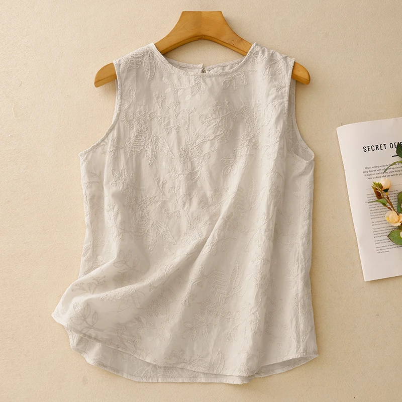 新中式国风刺绣舒适简约小背心米色绣花小衫无袖背心