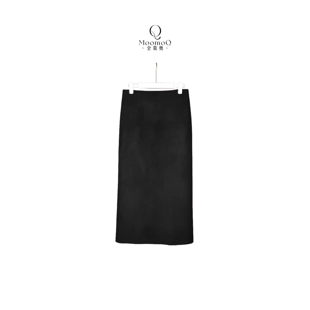 【朗姆红茶】高级气质时尚简约双面羊绒中长款直筒高腰毛呢半身裙女