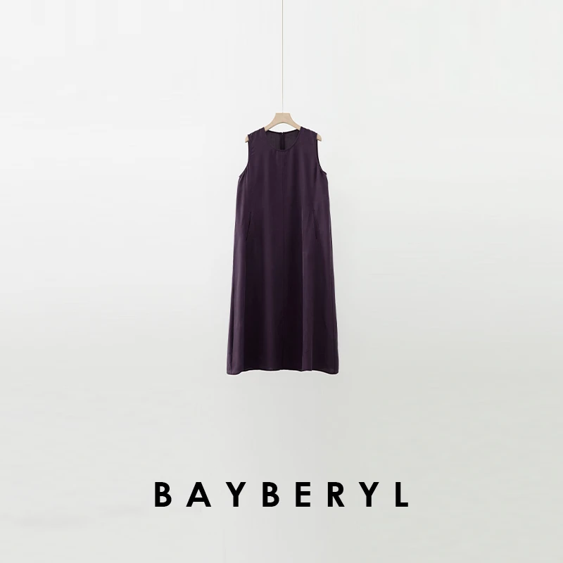 BAYBERYL老贝落霜裙*电力纺砂洗U领无袖百搭连衣裙DR5E0921
