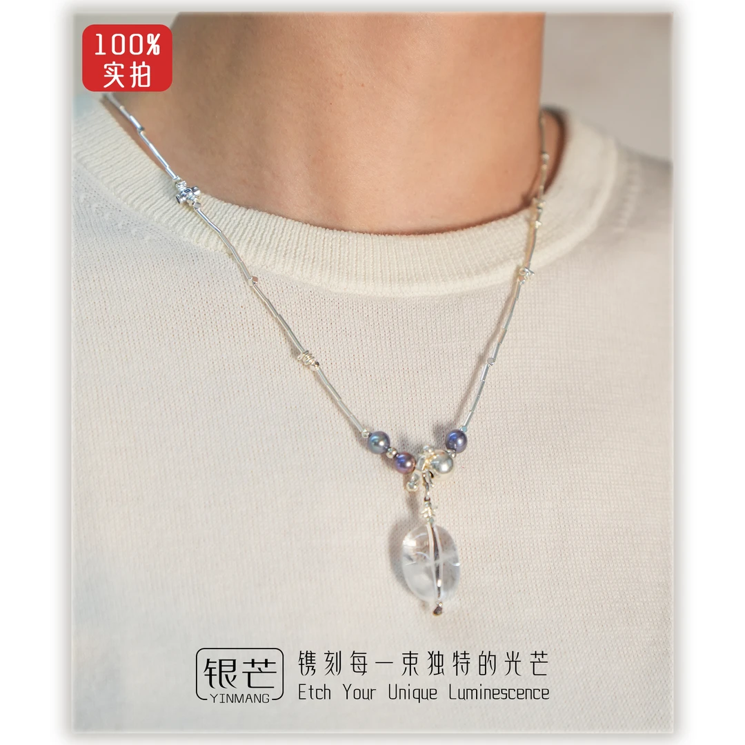 银芒 925银手链 白水椭形枣珠+椭圆珍Z+碎银子+多棱珠 42+5cm