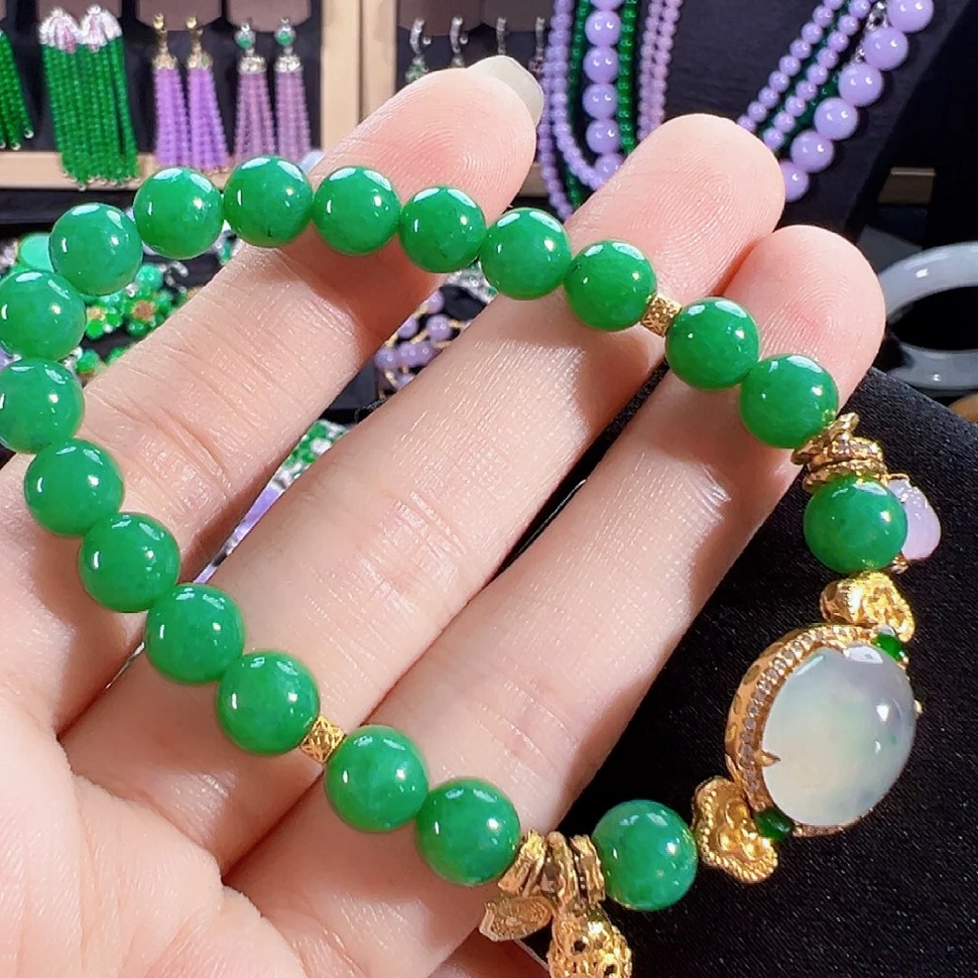 翡翠18K金镶嵌手串签收后24小时鉴赏期