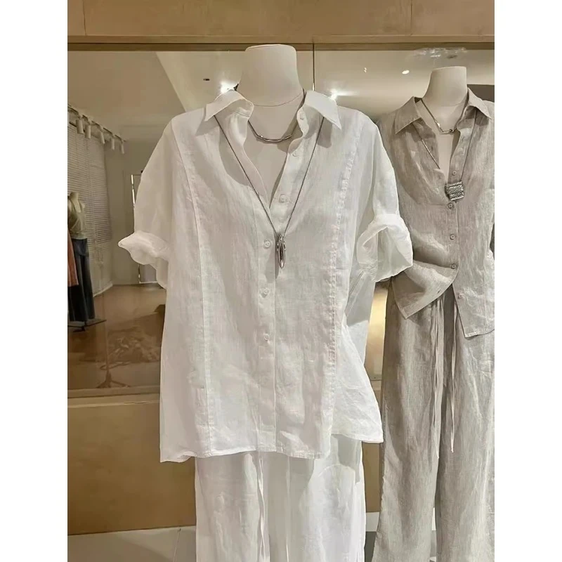 超大码300斤法式洋气短袖衬衫夏季男女简约拼接别致宽松翻领上衣