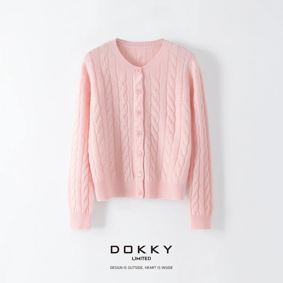 Dokky「拉夫糯麻花」定织100绵羊毛.温柔慵懒.针织毛衣外套D0119