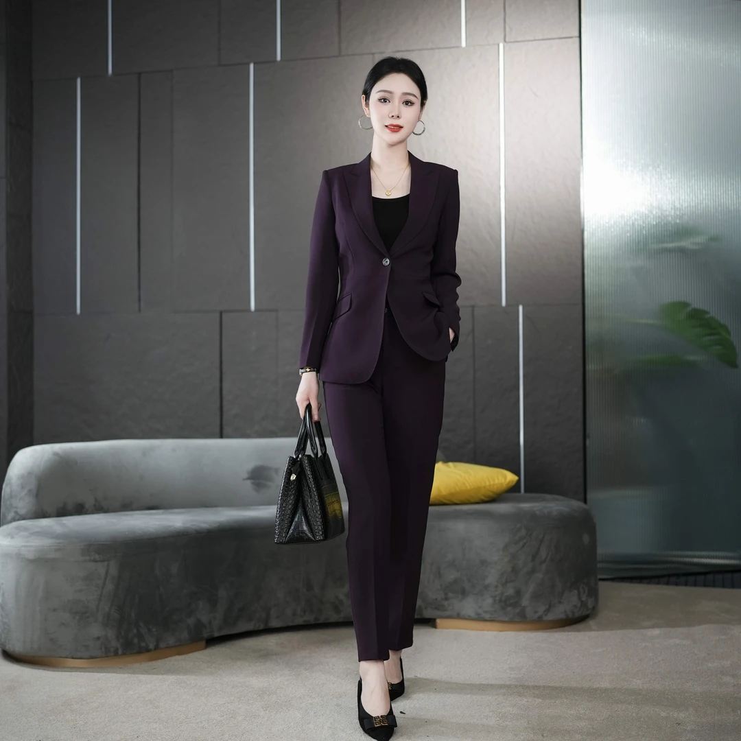 Falaibang/法莱邦361春秋款紫黑双色长袖小脚裤型西装套装