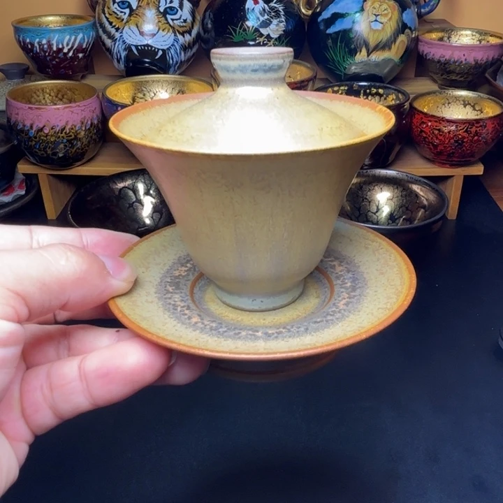 茶盏龙窑柴烧超薄胎三才盖碗