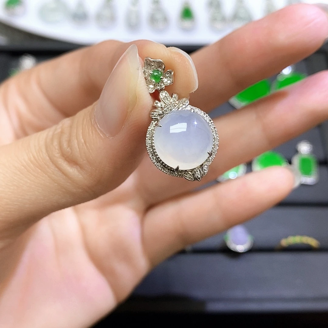 翡翠18K金镶嵌吊坠(不含链)