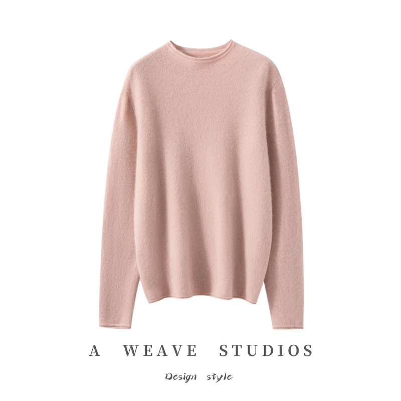 [100%纯山羊绒]秋冬新款女半高卷边领内搭针织毛衣