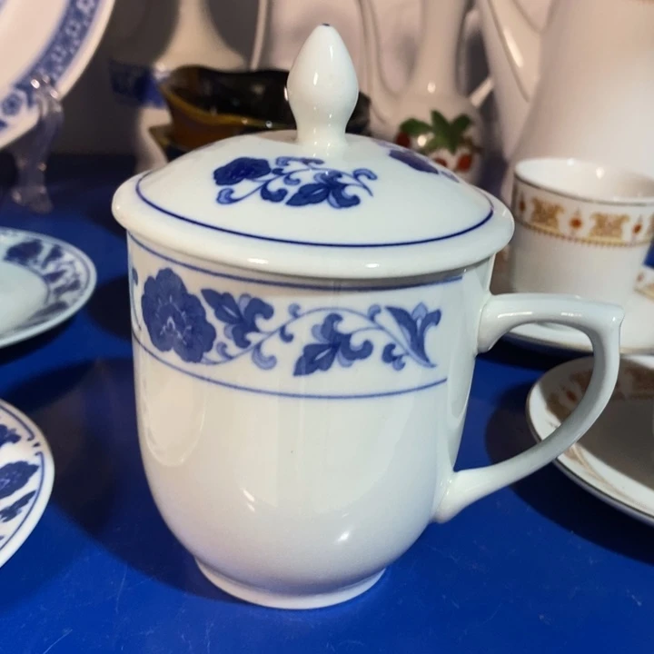 瓷片七厂青花翡翠瓷盖杯微色差