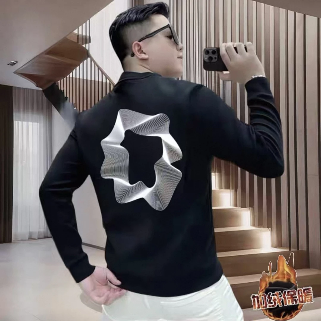 潮牌新款轻奢高级感卫衣男士青年痞帅个性几何印花长袖上衣秋冬季