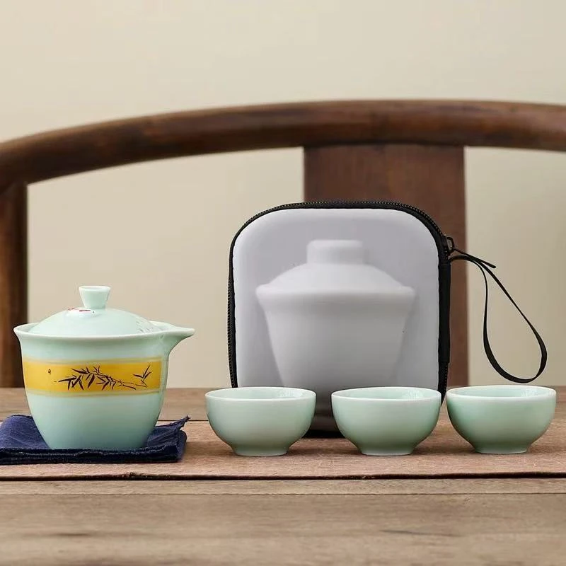 【锦鲤 】陶瓷 一壶+三杯-包包旅行茶具 C0611