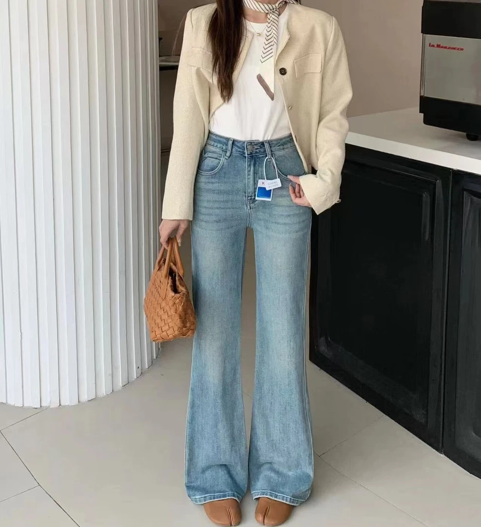 9313号6029#春新款字母小标微弹牛仔喇叭裤（预）