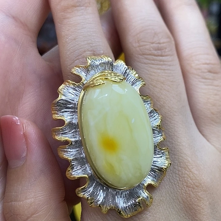 琥珀银S925镶嵌手镯戒指