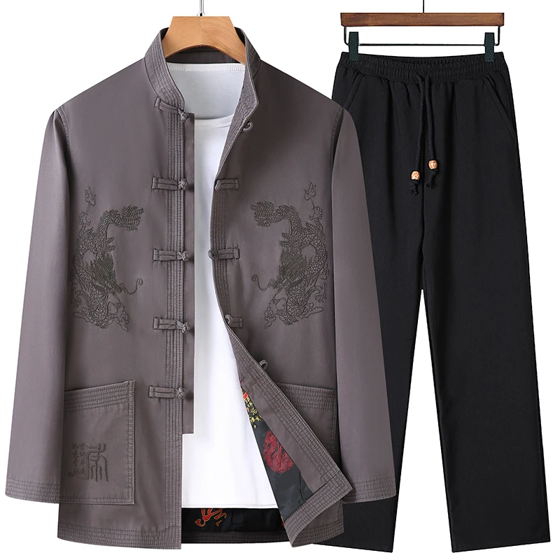 唐装男中老年春秋外套爸爸装中国风老人生日过寿爷爷冬季加绒套装