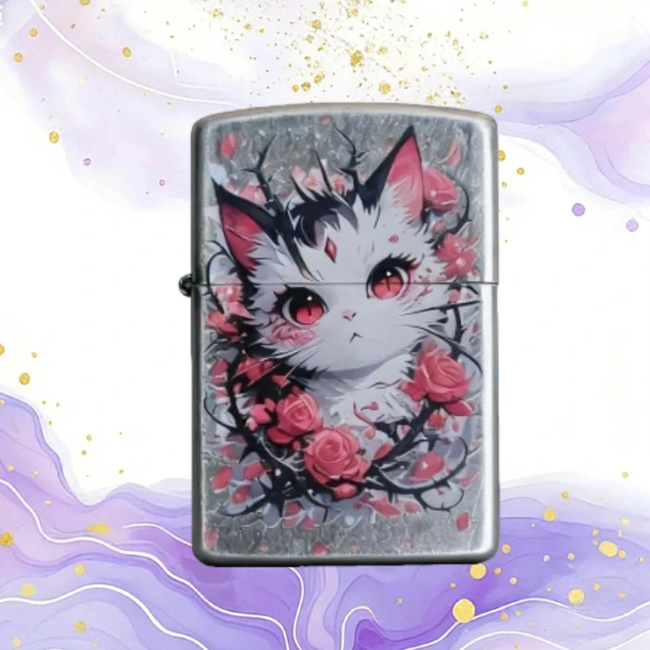 玫瑰花猫防风打火机男士送男友达人无油M