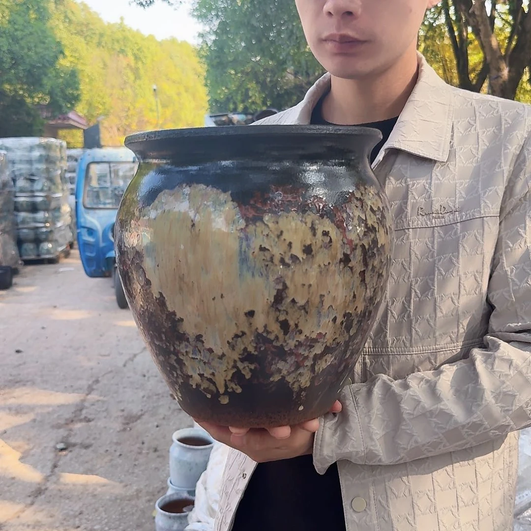 紫砂花盆口24.5高26；一个姹寂拍花