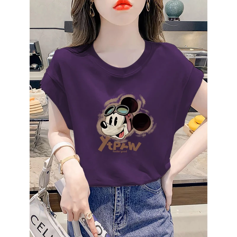 小飞袖圆领T恤女夏季新款简约宽松百搭显瘦纯色休闲设计感打底衫