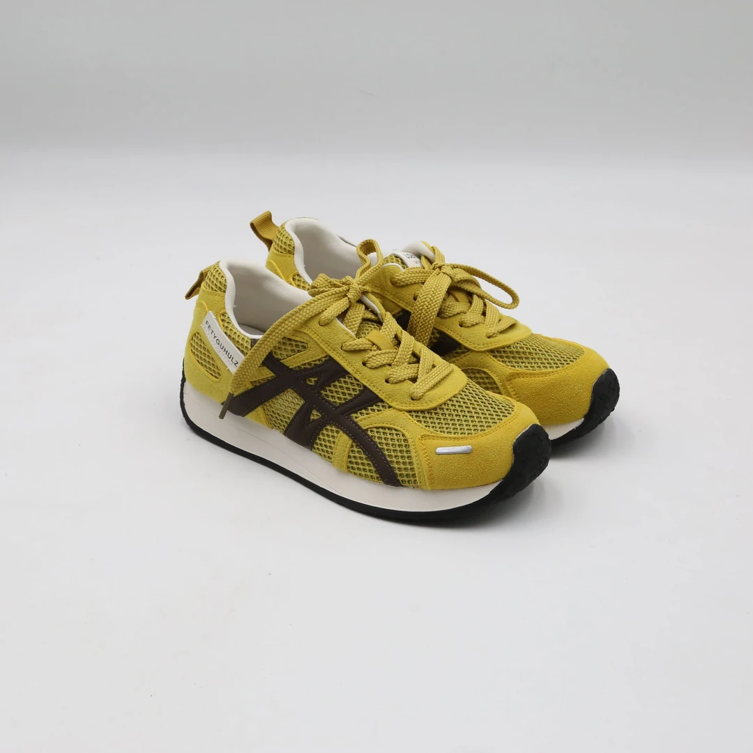 丝柏兰复古风格擦色百搭平跟系带单鞋夏季黄色运动鞋514248698