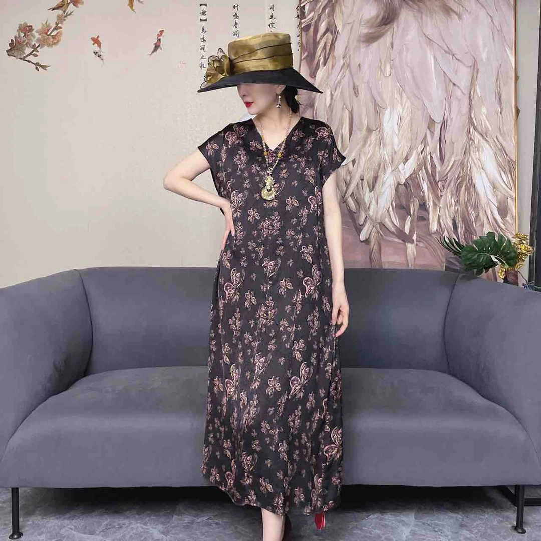 25D6137国潮风高端中国风显瘦妈妈装高贵上档次夏季连衣裙