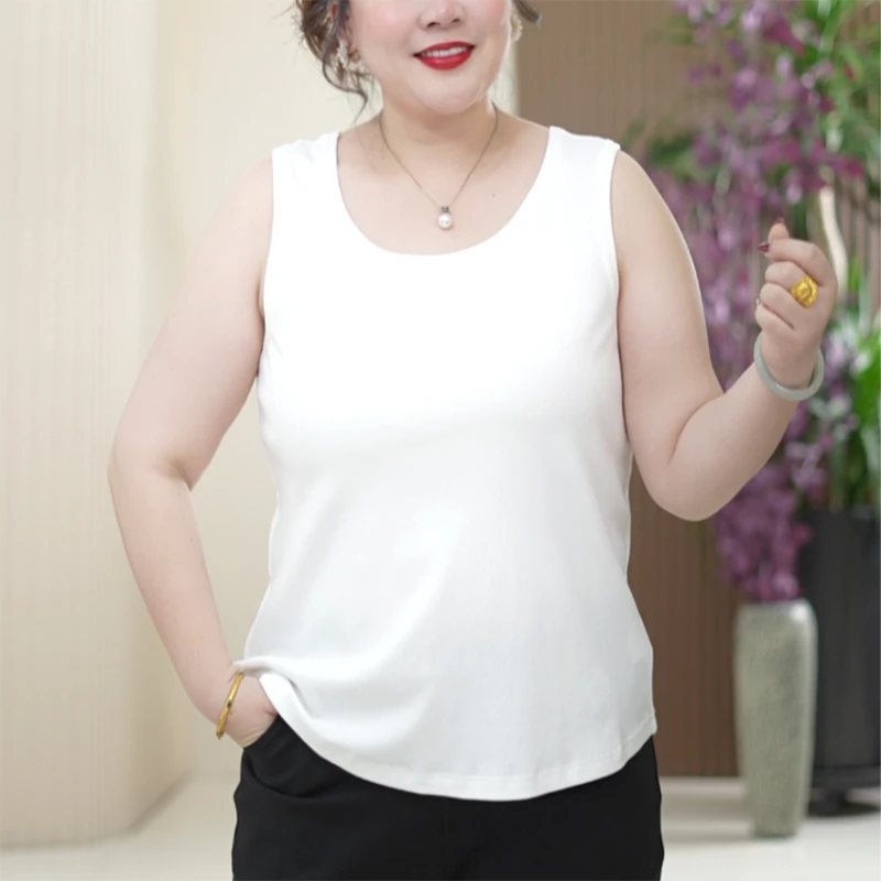 U型领德芙棉大码背心细螺纹宽肩遮副乳百搭胖mm基础四季款内搭女