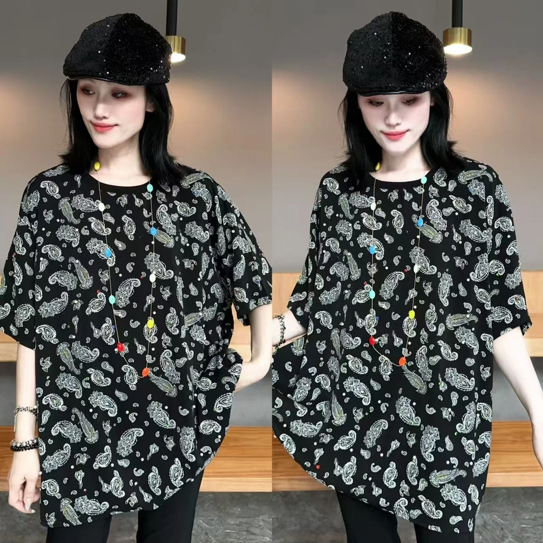 【YJ·高定】2025夏季薄款清凉透气腰果花气质百搭半袖上衣女 YY2418