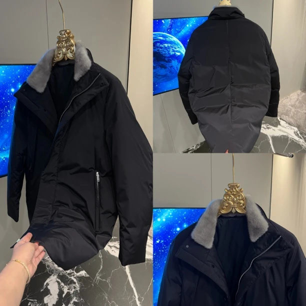 「星漓轻奢出品」877816/XINGLI/高端欧货水貂领男士中长款羽绒服