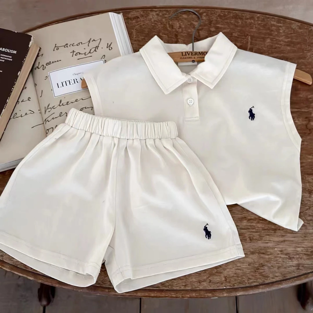 儿童无袖套装2025新款男童纯色POLO衫洋气背心短裤两件套薄款透气