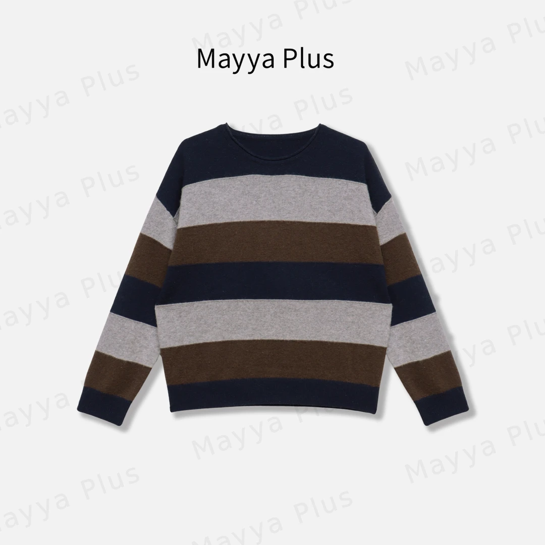 【洛克】Mayya Plus麦芽定制韩系绵羊毛撞色条纹流光风毛衣32546091