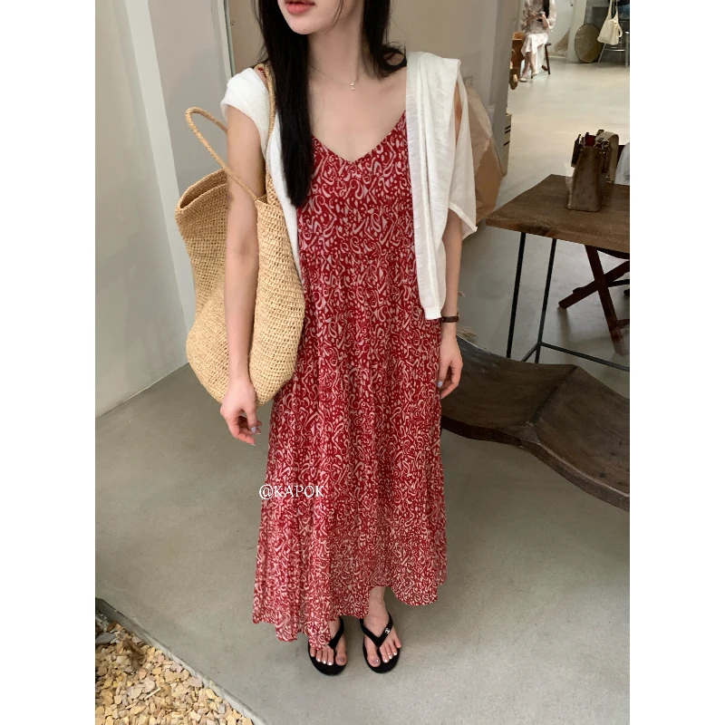 25199#KAPOK#韩系气质宽松褶皱碎花吊带裙（福利）