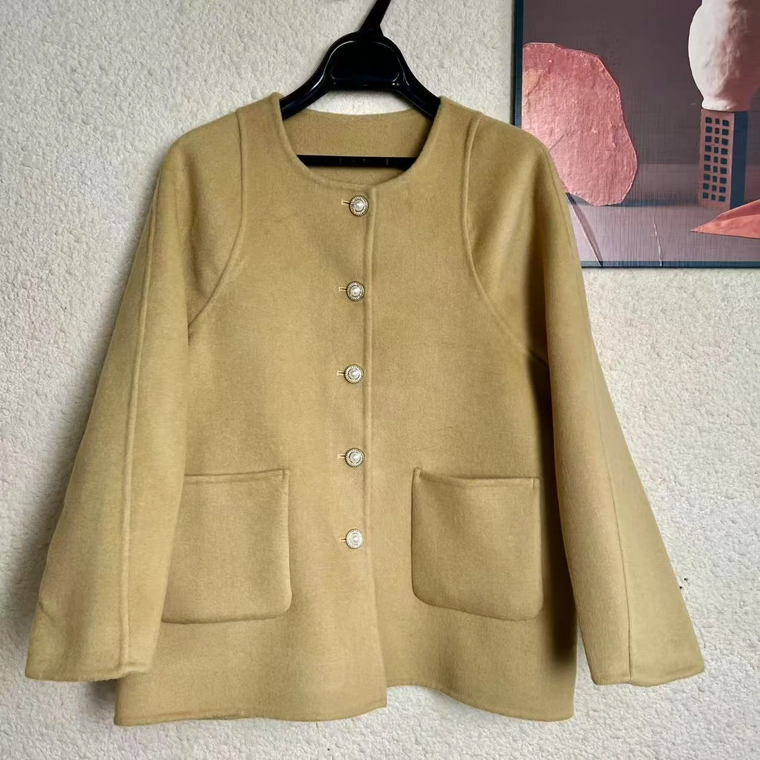 【香蕉黄】 高定童装双面羊毛大衣圆领款外套毛呢大衣