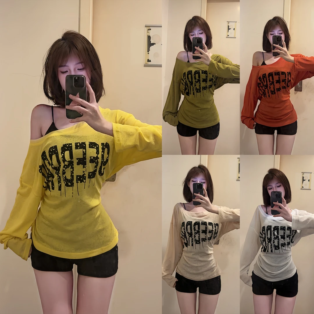 CKKOR休闲慵懒风字母印花防晒罩衫女夏季穿搭中长款宽松薄款上衣