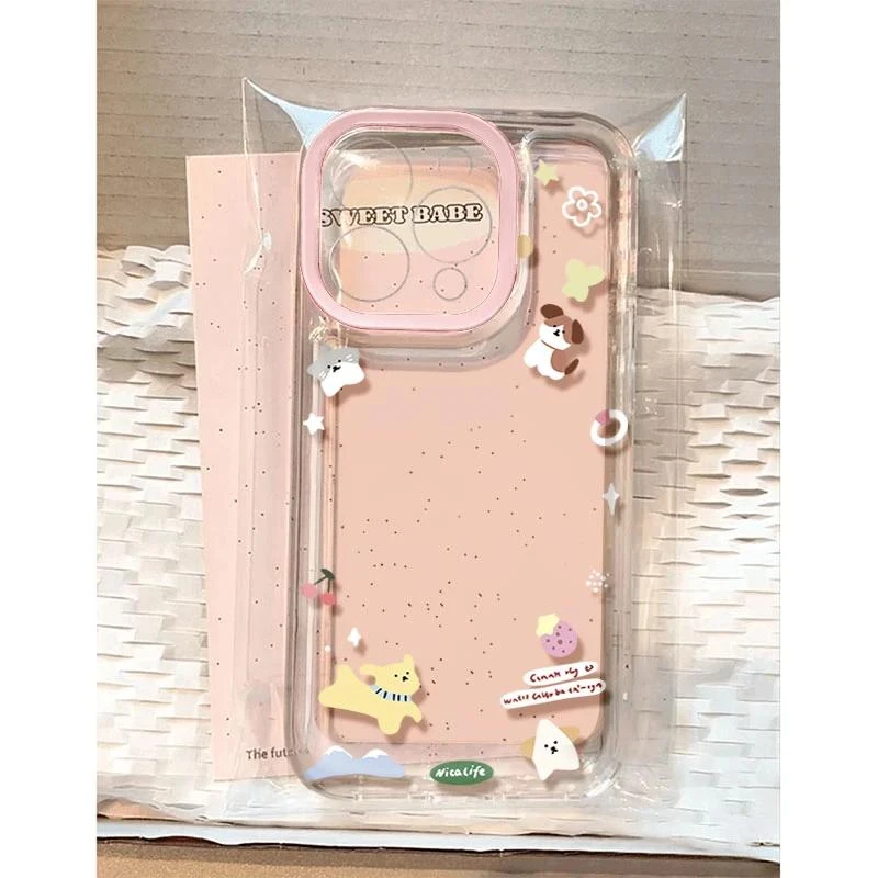 奥菲顿粉框花花小狗适用iPhone17/16pro手机壳华为vivo小米15oppo