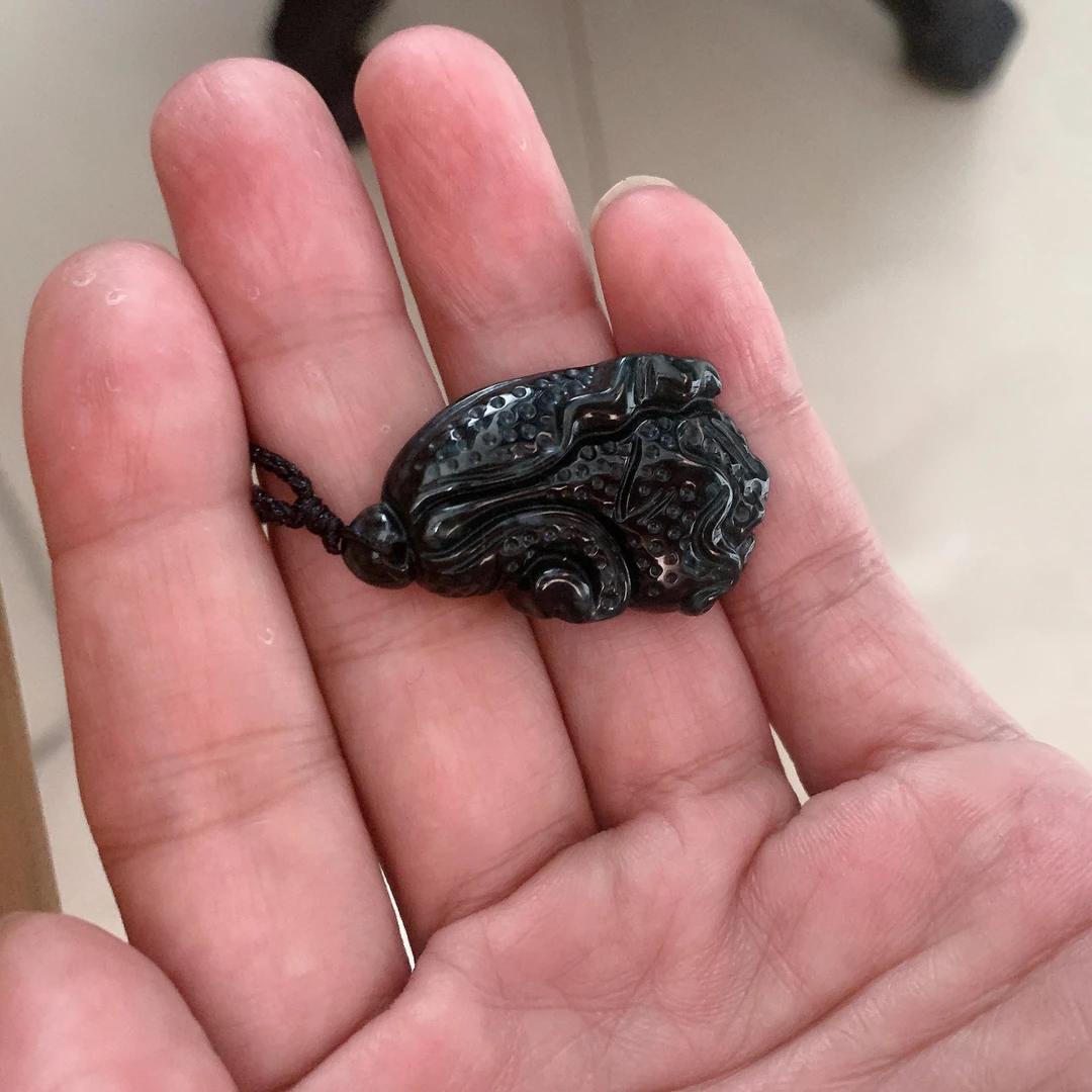 天然缅甸A货 十级黑百财挂件