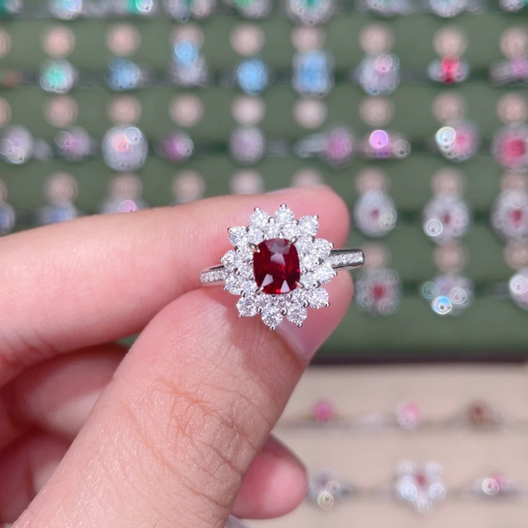 红宝石戒指18K金镶嵌1.01ct 无烧鸽血