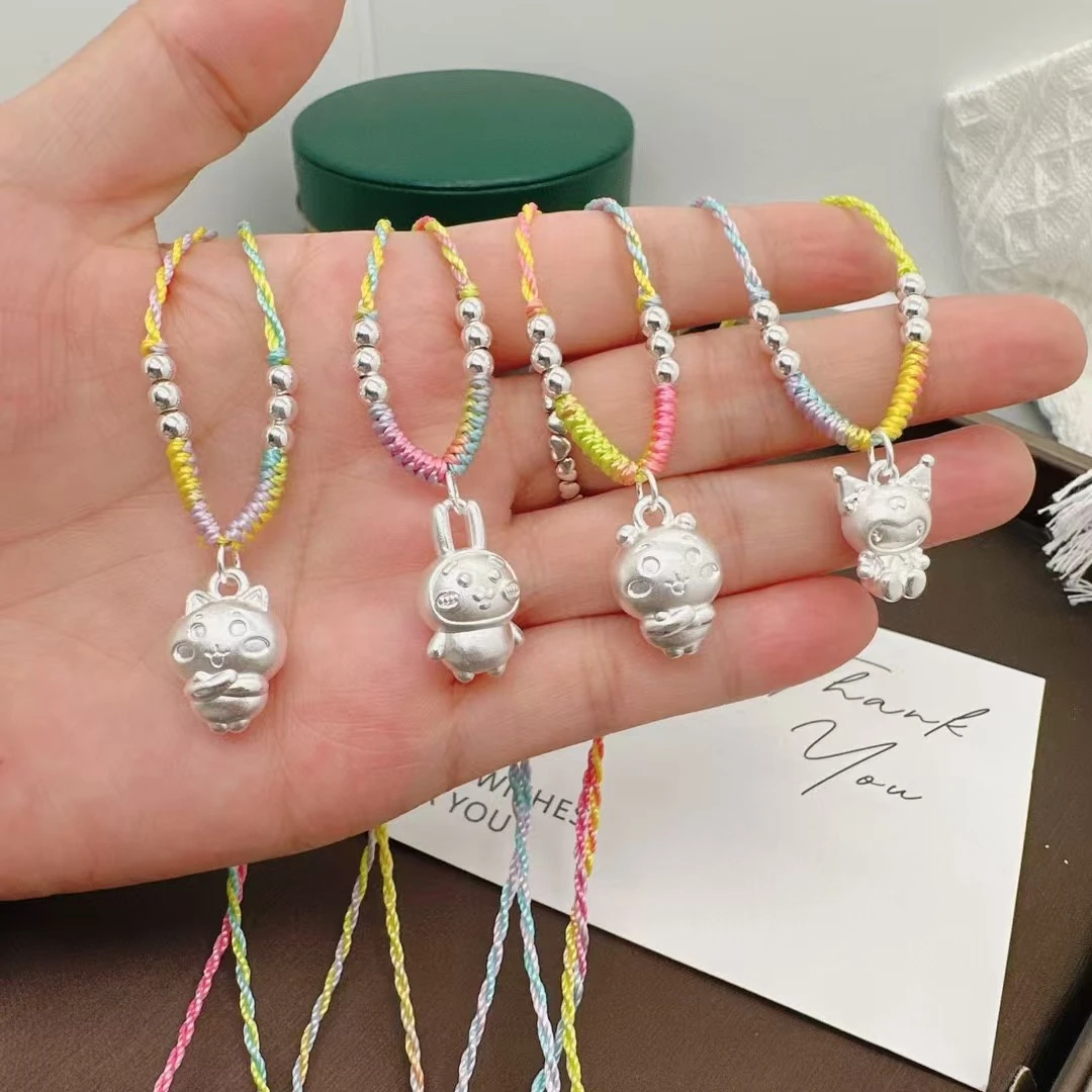 吊坠足银 chiikawa乌萨奇小八吉伊足银999纯银项链吊坠编织绳礼物