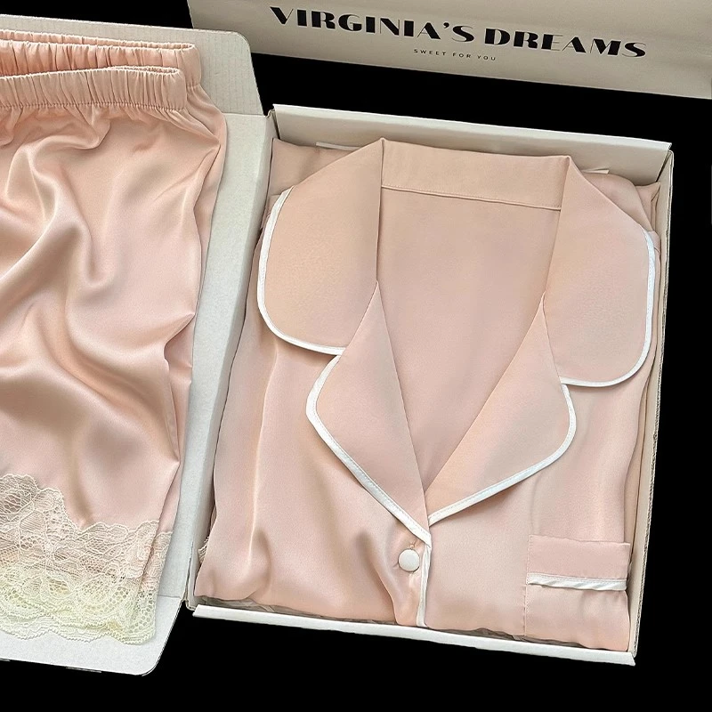 2025新款ins风高颜值冰丝睡衣女夏季短袖薄款家居服套装夏天